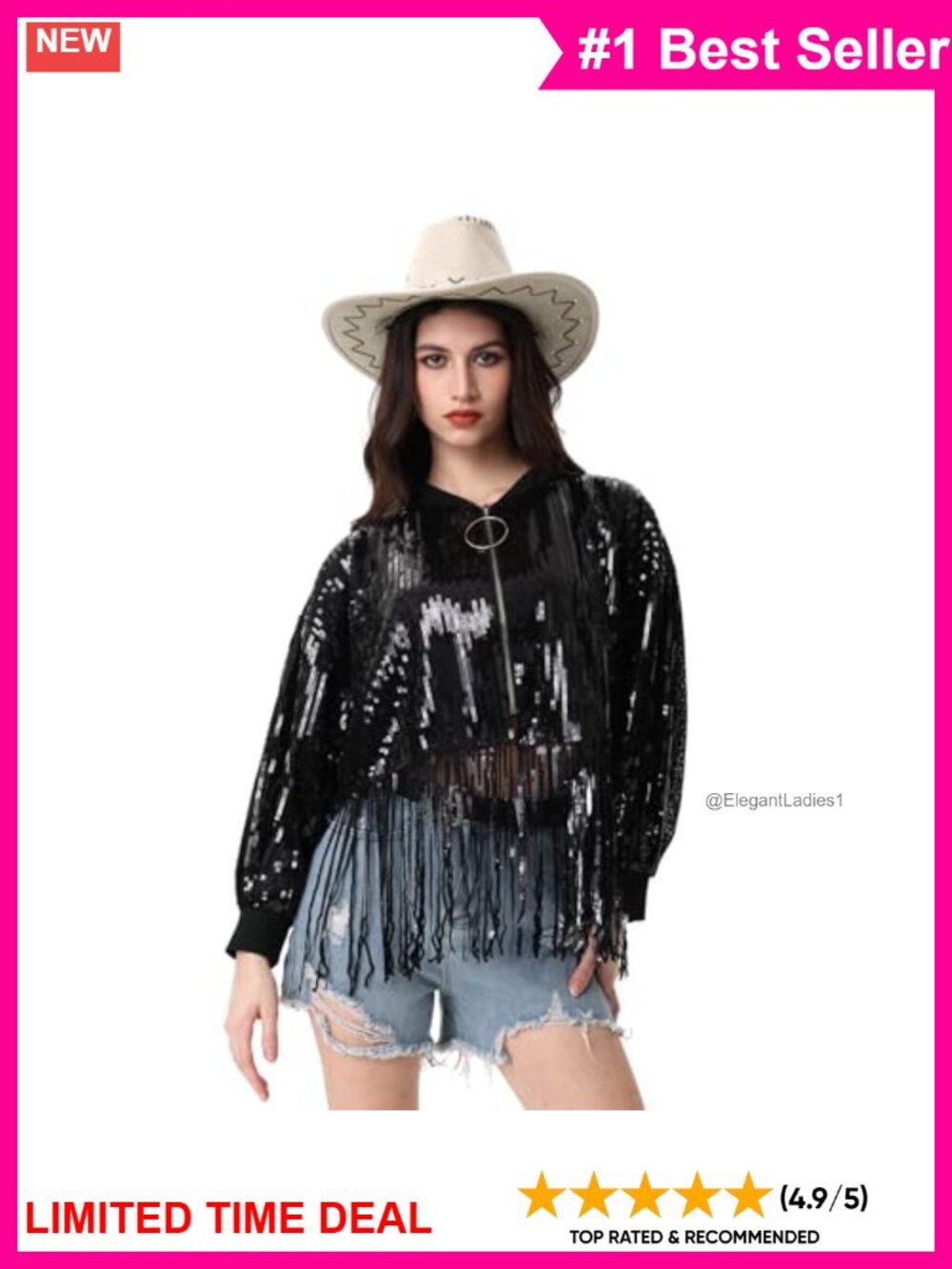 Sequin Fringe Zip Jacket Long Sleeve Party Casual